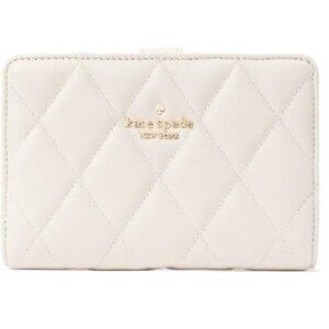 NEW Kate Spade Carey Quilted Medium Compact Bifold Wallet Parchment White
